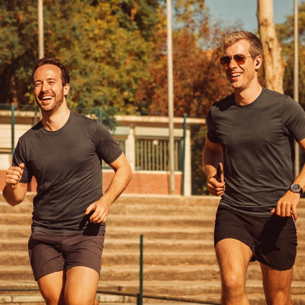 Corredor de maior porte físico treinando ao ar livre