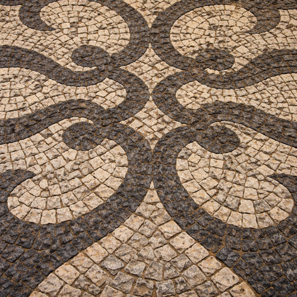 Intricate black and beige cobbl