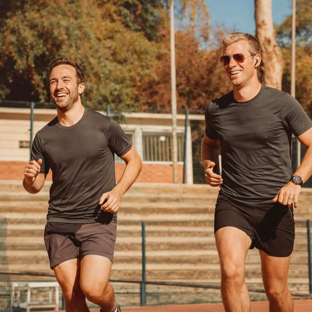 Corredores a treinar num parque ensolarado