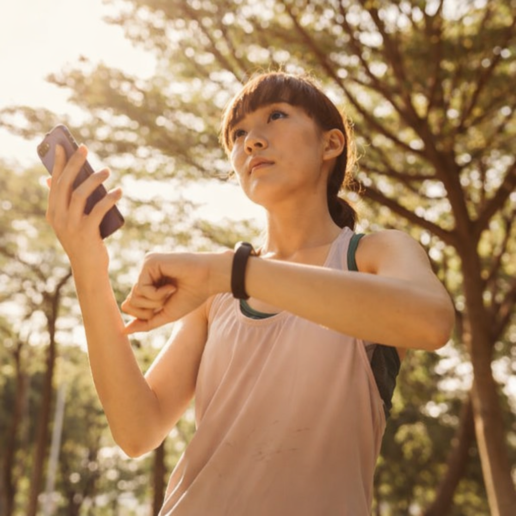 A dedicated runner checks her fitness