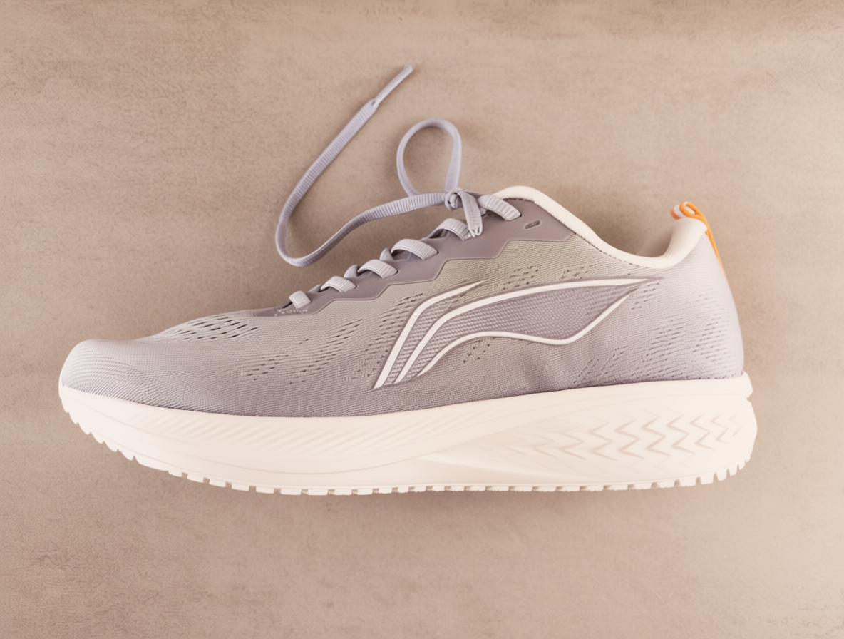 A single grey running shoe with