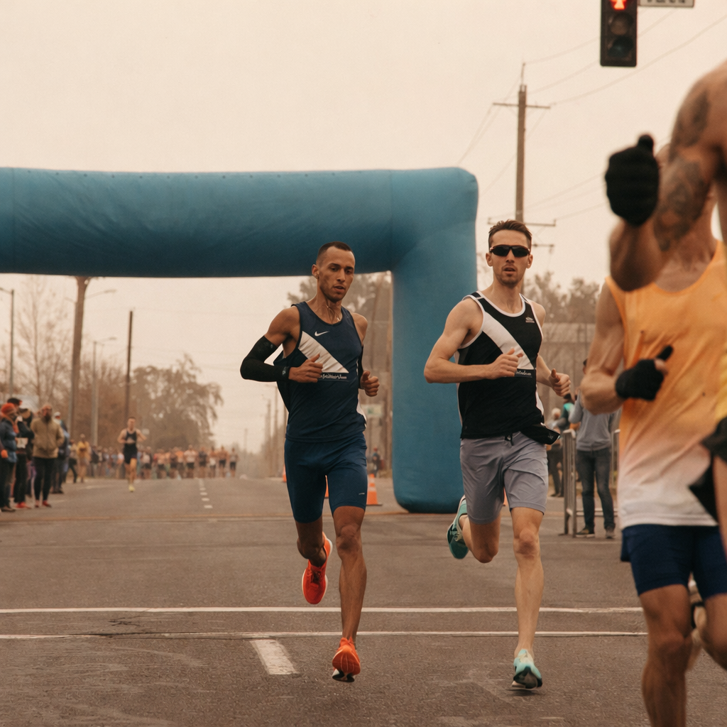 Runners in colorful athletic gear