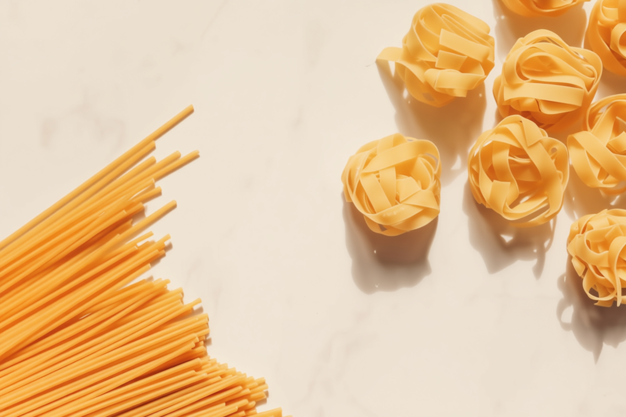 Raw spaghetti strands and nests of