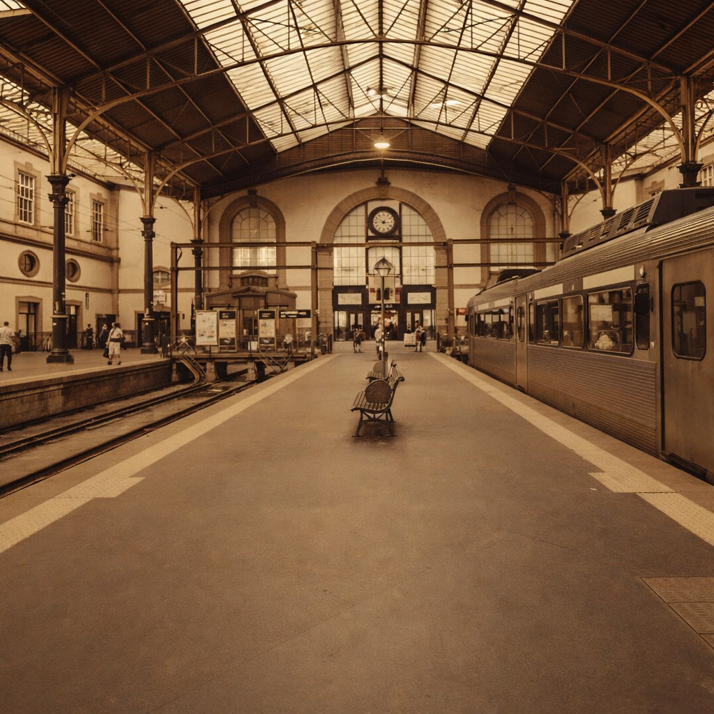 Comboio a chegar à estação de São Bento no Porto
